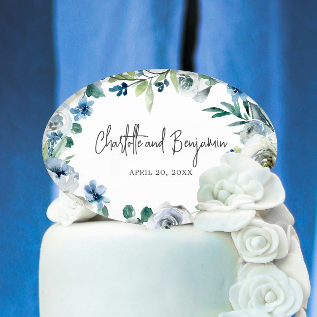 Beautiful Blue White Peony Floral Spring Wedding Cake Topper (Creator Uploaded)