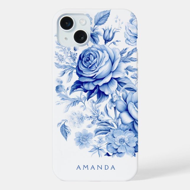 Beautiful Blue/White Personalized Roses iPhone Case (Back)