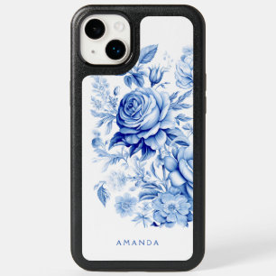 Beautiful Blue/White Personalized Roses OtterBox iPhone 14 Plus Case