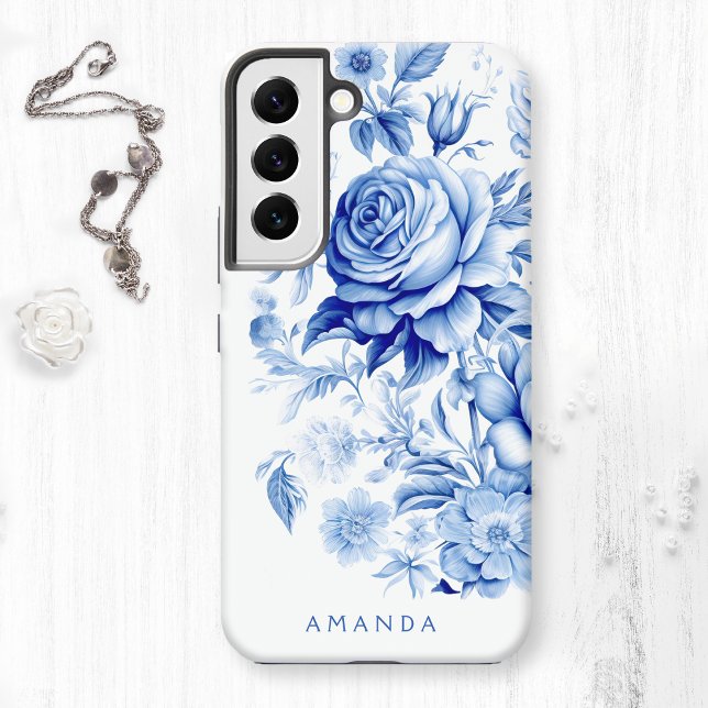Beautiful Blue/White Personalized Roses Samsung Galaxy Case (Creator Uploaded)