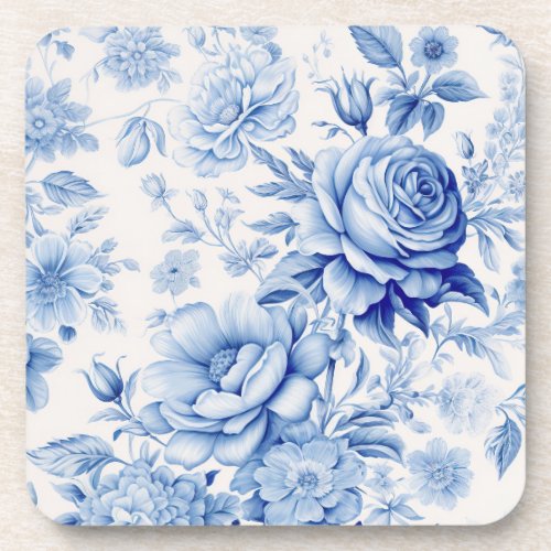 Beautiful Blue  White Roses  Wildflowers Beverage Coaster