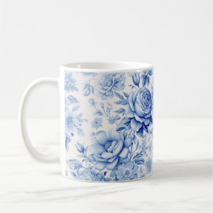 Beautiful Blue & White Roses & Wildflowers Coffee Mug