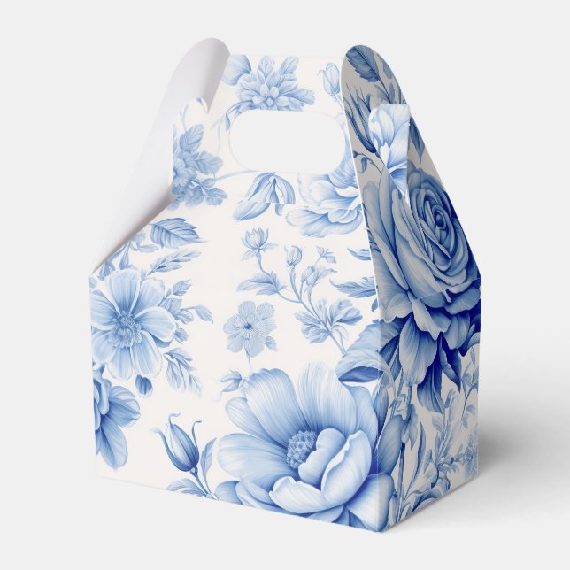 Beautiful Blue & White Roses & Wildflowers Favor Boxes (Front Side)