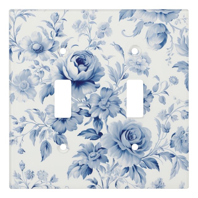 Beautiful Blue & White Roses & Wildflowers Light Switch Cover (Front)