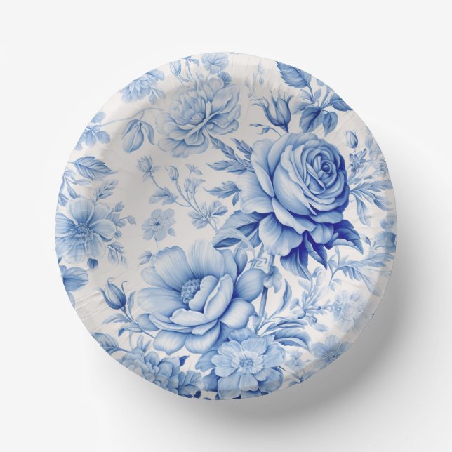 Beautiful Blue & White Roses & Wildflowers Paper Bowls (Front)