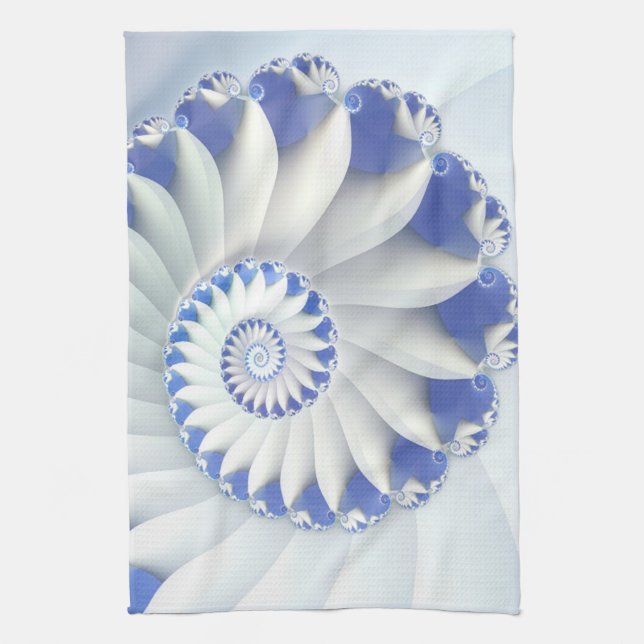 Beautiful Blue & White Sea Shell Abstract Art Kitchen Towel (Vertical)
