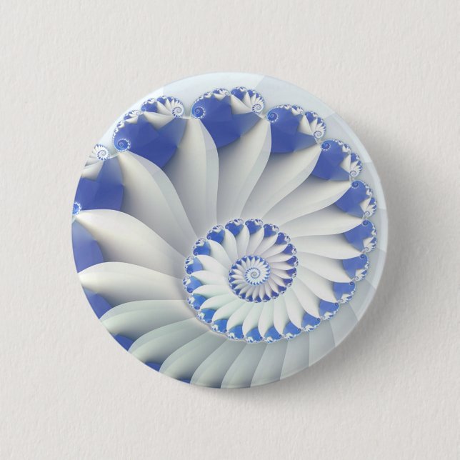 Beautiful Blue & White Sea Shell Fine Fractal Art Button (Front)