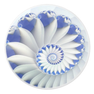 Beautiful Blue & White Sea Shell Fine Fractal Art Ceramic Knob