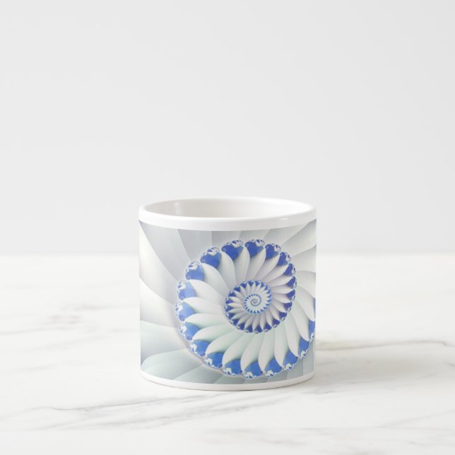 Beautiful Blue & White Sea Shell Fine Fractal Art Espresso Cup (Front)