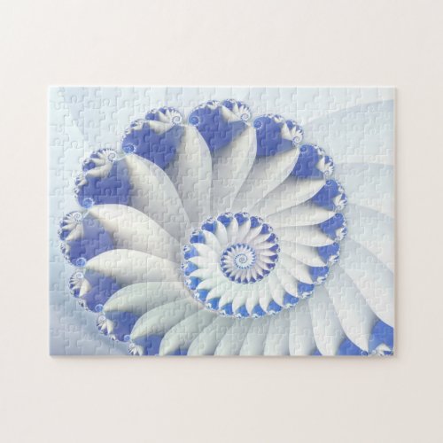 Beautiful Blue  White Sea Shell Fine Fractal Art Jigsaw Puzzle
