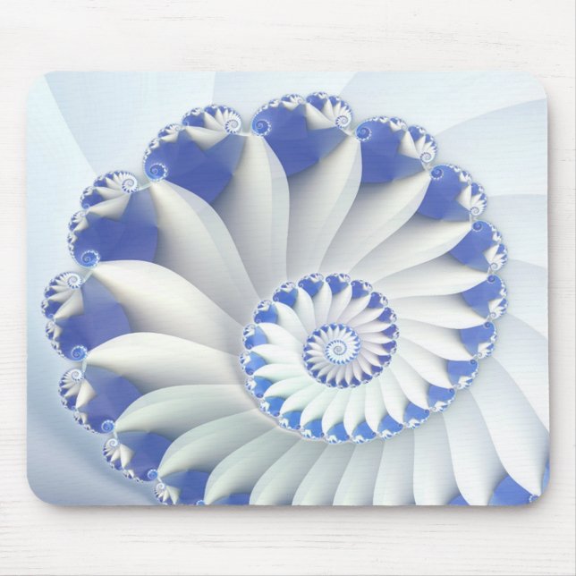 Beautiful Blue & White Sea Shell Fine Fractal Art Mouse Pad (Front)