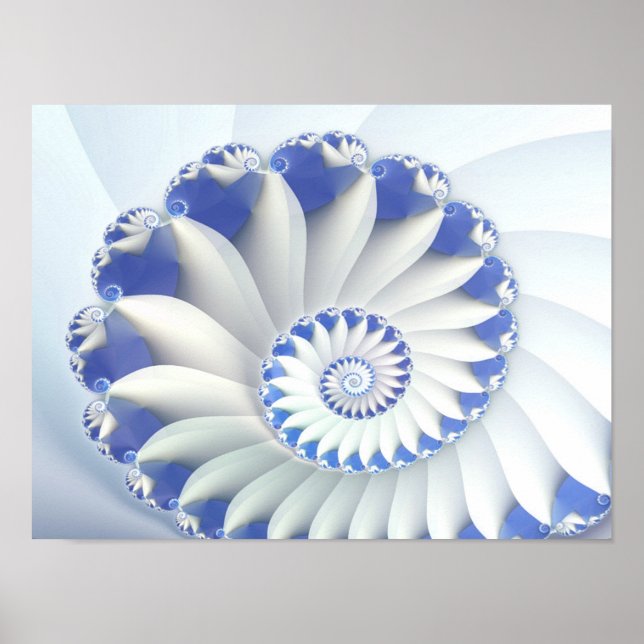 Beautiful Blue & White Sea Shell Fine Fractal Art Poster (Front)