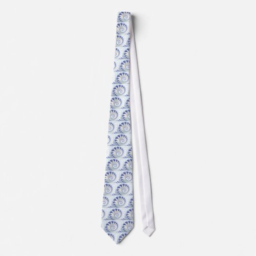 Beautiful Blue  White Sea Shell Fine Fractal Art Tie
