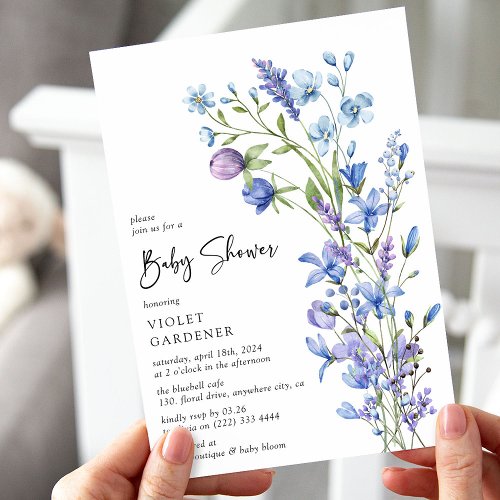 Beautiful Blue Wildflower Baby Shower Invitation