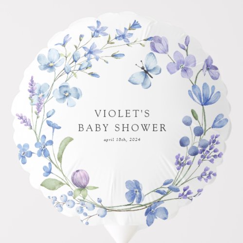 Beautiful Blue Wildflower Wreath Baby Shower Balloon