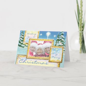 Beautiful Blue Winter Snow Scene Photo Frame Holiday Card by gingerbreadwishes at Zazzle