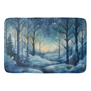 Beautiful Blue Winter Woods Scene Bath Mat