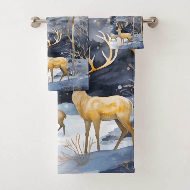 Beautiful Blue Winter Woods Scene Bath Towel Set (Insitu)
