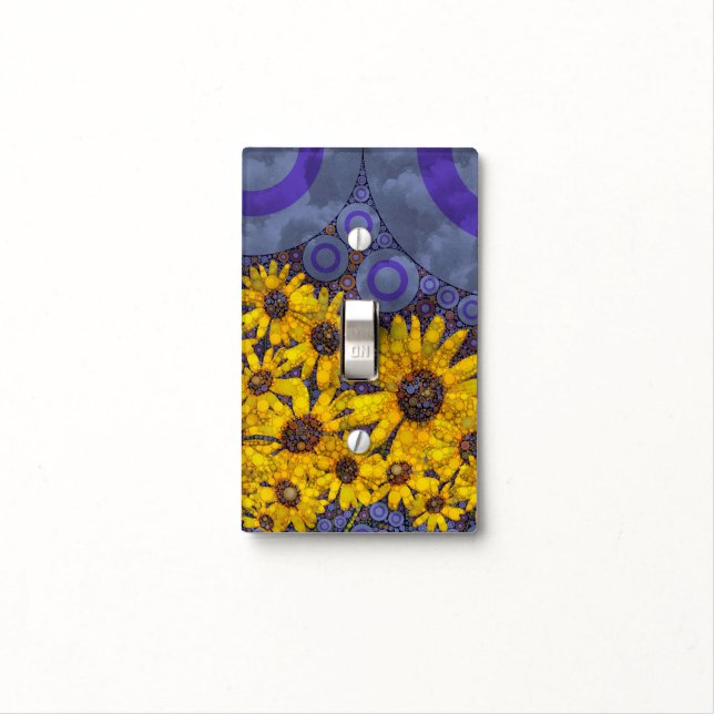 Beautiful Blue Yellow Sunflowers Abstract Light Switch Cover (In Situ)