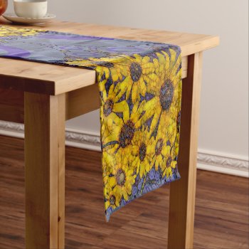 Beautiful Blue Yellow Sunflowers Abstract Short Table Runner by TeensEyeCandy at Zazzle