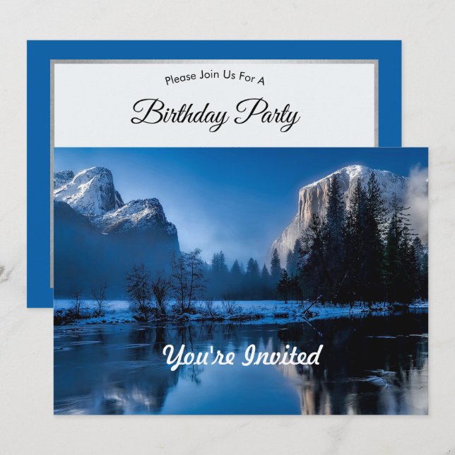 Beautiful Blue Yellowstone Photo Birthday Invitation (Front/Back)