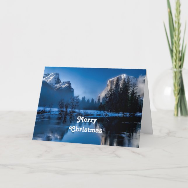 Beautiful Blue Yellowstone Photo Christmas Holiday Card (Front)