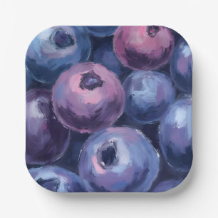 Beautiful Blueberries Fruit Painting Paper Plates