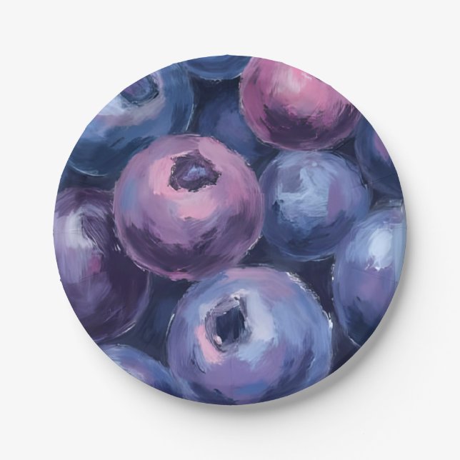 Beautiful Blueberries | Fruit Painting Paper Plates (Front)