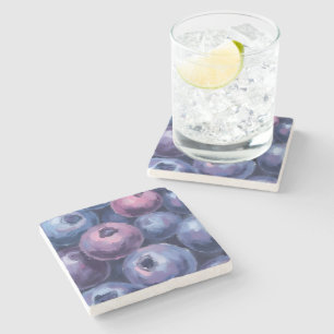 Beautiful Blueberries Fruit Painting Stone Coaster