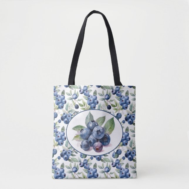 Beautiful Blueberries watercolor art Tote Bag (Front)