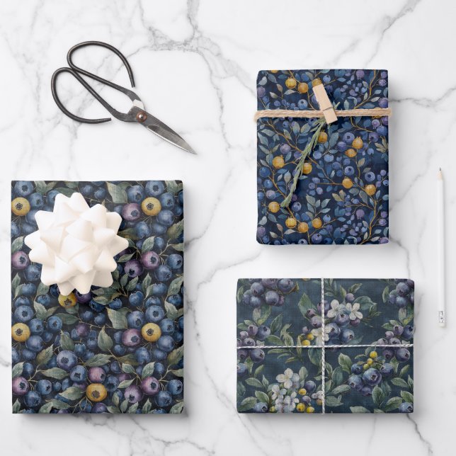 Beautiful Blueberry  Wrapping Paper Sheets (Front)