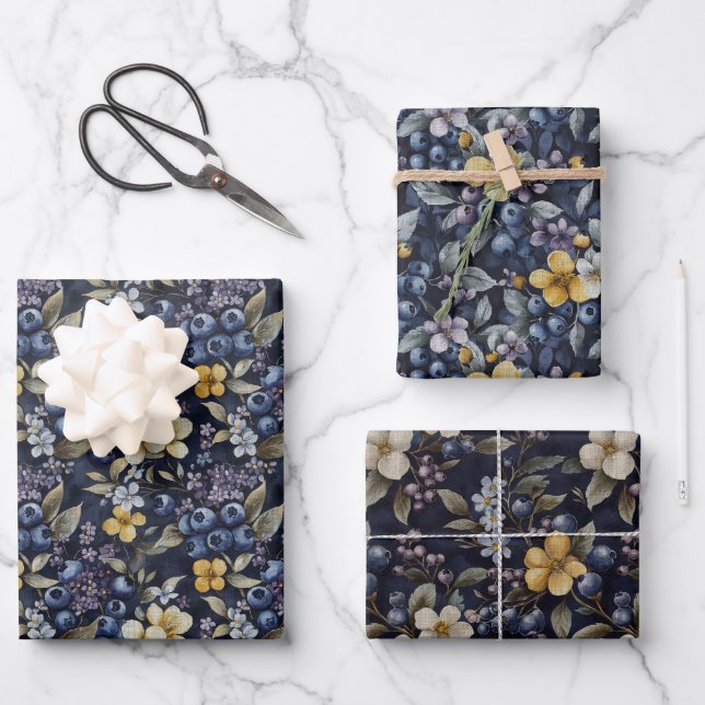 Beautiful Blueberry  Wrapping Paper Sheets (Front)