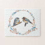 Beautiful Bluebird Couple Art Jigsaw Puzzle<br><div class="desc">The original artwork for this print is a watercolor and colored pencil painting of an adorable eastern bluebird couple surrounded by a floral wreath. Artwork from Michigan artist Jennifer Steffen,  Jenn's Emporium.</div>