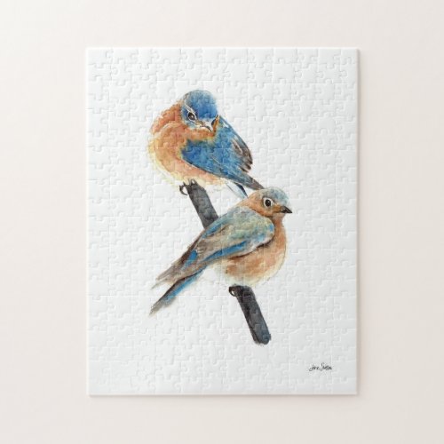 Beautiful Bluebird Couple Watercolor Art Jigsaw Puzzle