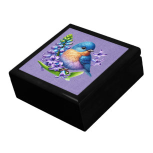 Beautiful Bluebird  On Floral Branch Gift Box