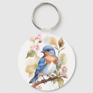Beautiful Bluebird Watercolor Painting Keychain