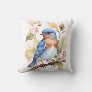 Beautiful Bluebird Watercolor Painting Throw Pillow