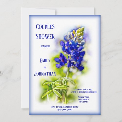 Beautiful Bluebonnet Floral Modern Couples Shower Invitation