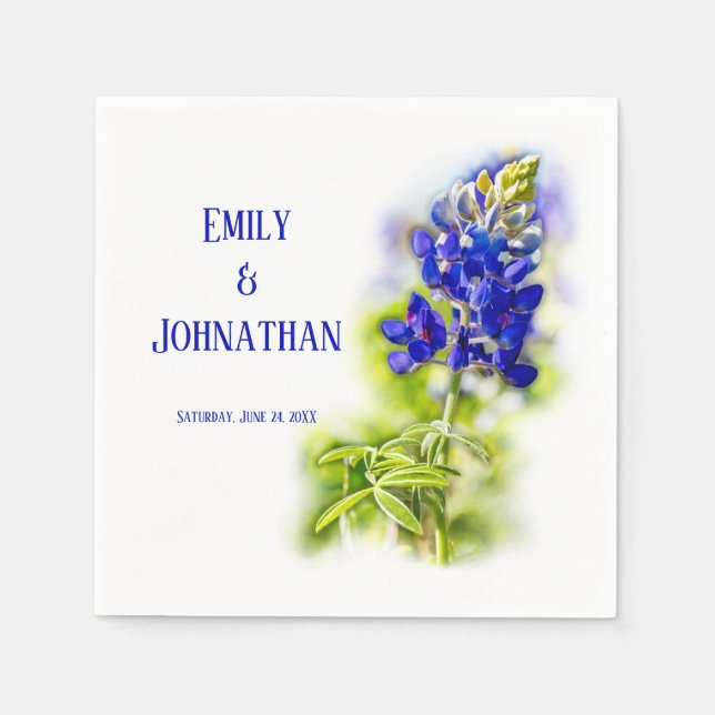 Beautiful Bluebonnet Floral, Modern Wedding, Napkins (Front)