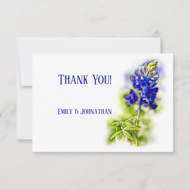 Beautiful Bluebonnet Floral, Modern Wedding, Thank You Card (Front)