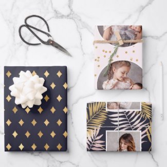 Beautiful Blush and Blue Photo Holiday Wrapping Paper Sheets