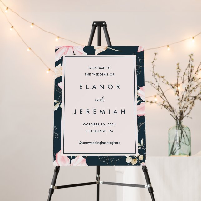 Beautiful Blush Blue Floral Wedding Welcome Foam Board (In Situ (Stand))