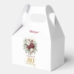 Beautiful Blush Burgundy 80th Birthday Favor Box