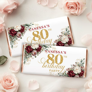 Beautiful Blush Burgundy 80th Birthday Hershey Bar