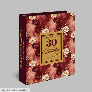 Beautiful Blush Burgundy Gold 30th Birthday Gift 3 Ring Binder