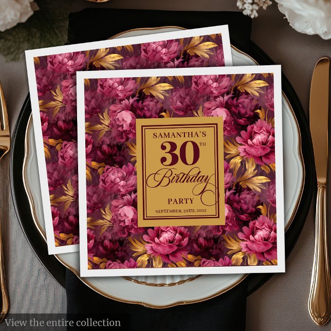 Beautiful Blush Burgundy Gold 30th Birthday Party Napkins (Beautiful Blush Burgundy Gold 30th Birthday Party Napkins )