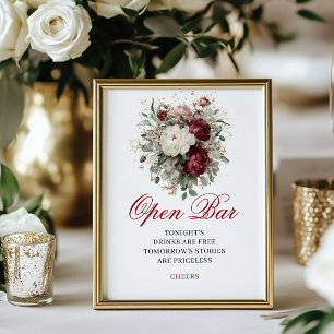Beautiful Blush Burgundy Open Bar Wedding Sign