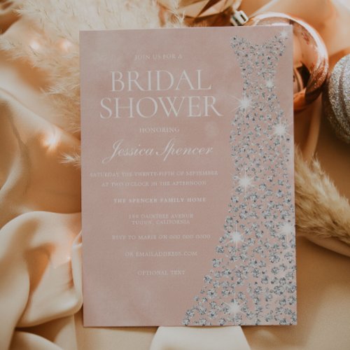 Beautiful Blush Diamond Dress Bridal Shower Invitation
