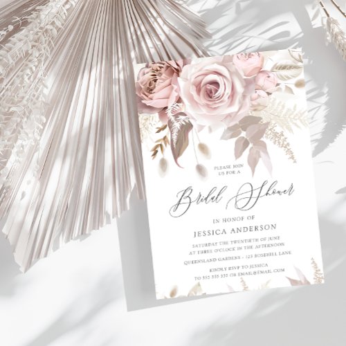 Beautiful Blush Dusty Rose  Ivory Bridal Shower Invitation