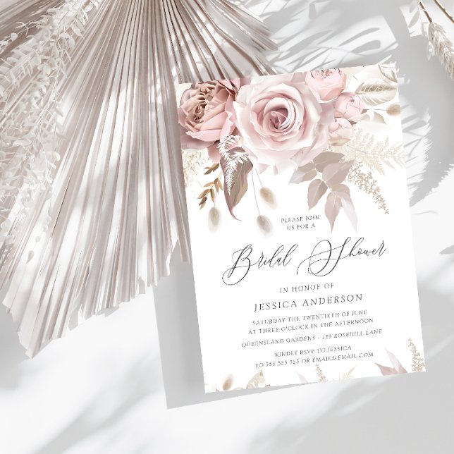 Beautiful Blush Dusty Rose & Ivory Bridal Shower Invitation